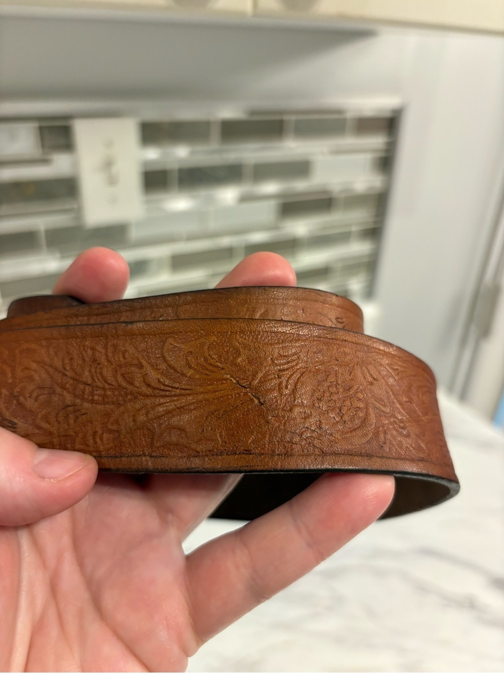Vintage Native Belt Buckle with leather belt Turquoise stone chips southwestern - Picture 10 of 15
